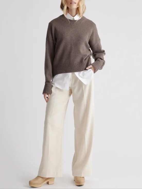 Quince Boyfriend Crew 100%Organic Cotton Sweater Heather Brown - Picture 1 of 16